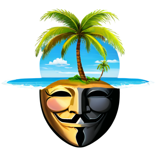 island into ocean, with palm and anonymous mask and openvpn icon - icon | sticker