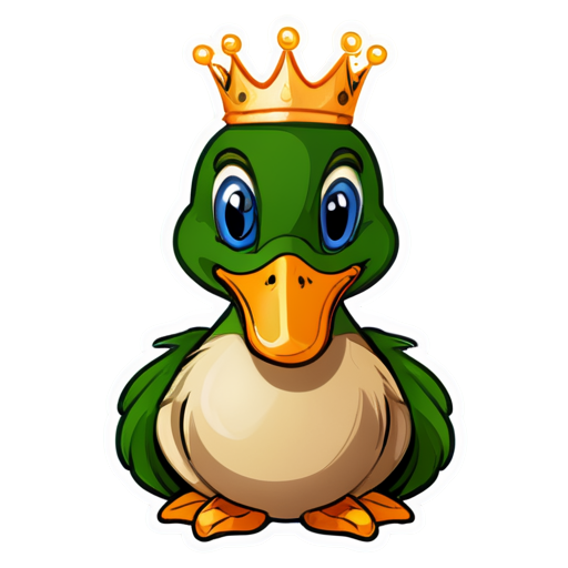 A mallard duck wearing a crown is sitting on a throne. - icon | sticker