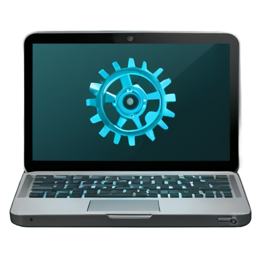 a simplified laptop with cogs on the screen - icon | sticker