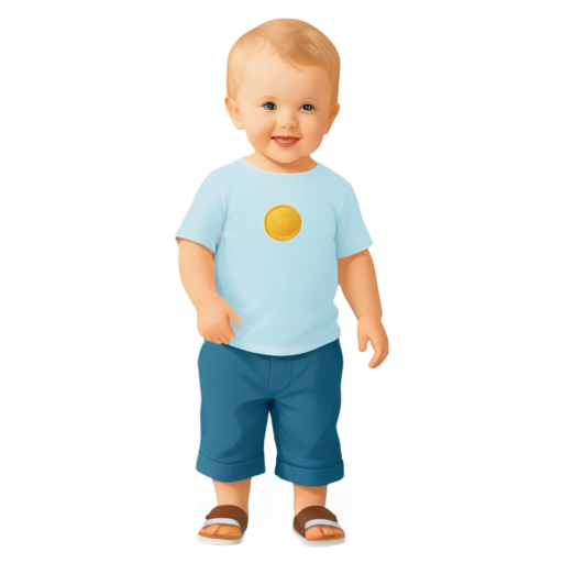 A little toddler is holding a gold coin - icon | sticker