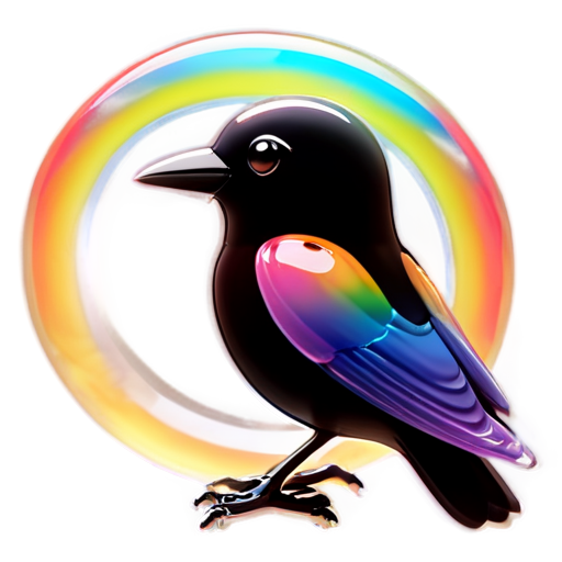 A small black bird with a big rainbow tail flies through the ring. background transparent - icon | sticker