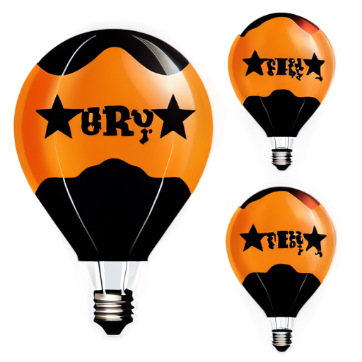 combine a hot air balloon with a vintage light bulb to create a shape. Then add in the AI star symbol in the balloon. orange and black. simple logo style - icon | sticker