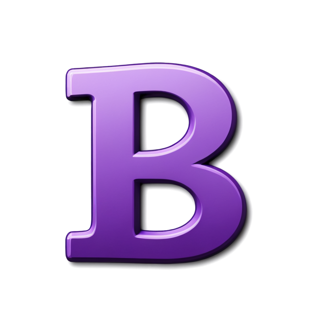 A company logo, stylized capital letter B, playground theme, overall purple color scheme - icon | sticker