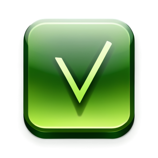 An application icon. Big V latter with small pointed down errors symbolising download. green colour pallet. - icon | sticker