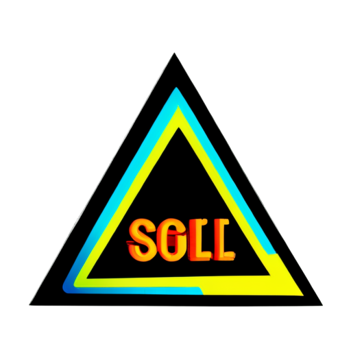 An ocher triangle, inside the triangle there is less red, all colors are done in neon, inside there is the inscription SEL - icon | sticker