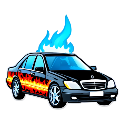 w140 s-class exploding in flames - icon | sticker