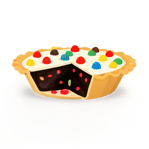 The pie is sprinkled with candies, and a pencil is inserted diagonally on top. - icon | sticker