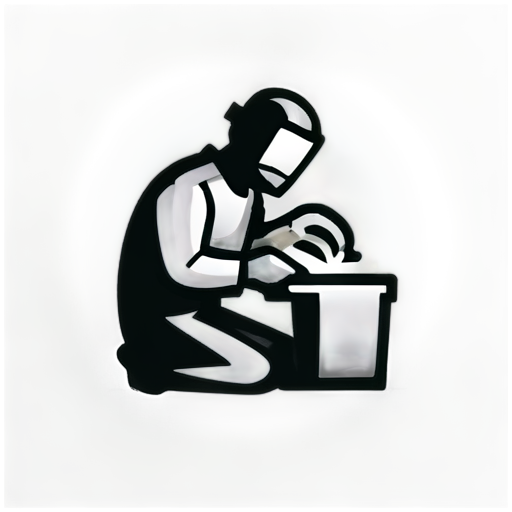 Create an icon depicting a welder welding metal. The background should be simple or monochromatic Icon styling can be minimalistic, with clear lines and black and white colors - icon | sticker