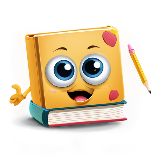 Cute book and pencil cartoon with two eyes - icon | sticker