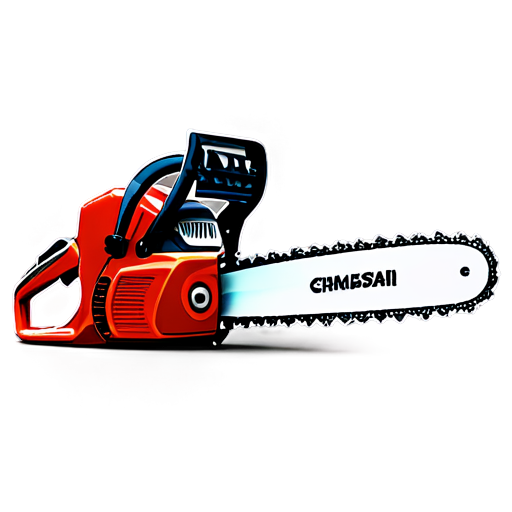 Chainsaw in realistic techno-punk style in red shades - icon | sticker