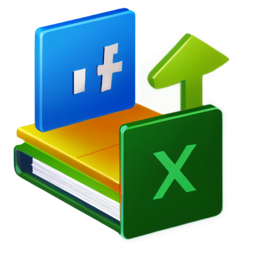 An open book or stack of documents representing the input of Excel files. Gears or formula icons (such as f(x)) to indicate the processing and calculation of the data. An arrow symbolizing the export of new files. Color-wise, the icon could use shades of green to reinforce the association with Excel, combined with shades of blue or orange to represent dynamism and transformation. - icon | sticker