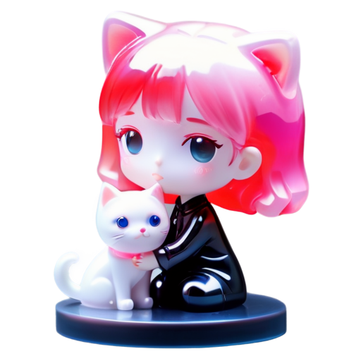 a girl with pink hair kisses a white cat - icon | sticker