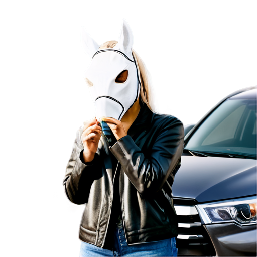 Toyota Highlander at night, a woman in a horse head mask stands in front of the car and smokes a cigarette - icon | sticker