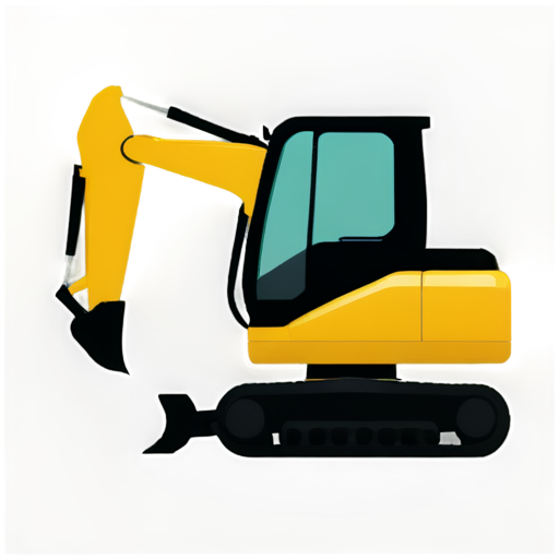 excavator, side view, flat, minimalistic, black and white - icon | sticker