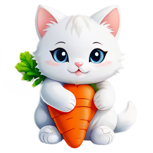 white cat hugging a carrot plushie - icon | sticker