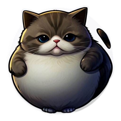 an obese letter "O" With a tiny obese cat leaning on it - icon | sticker