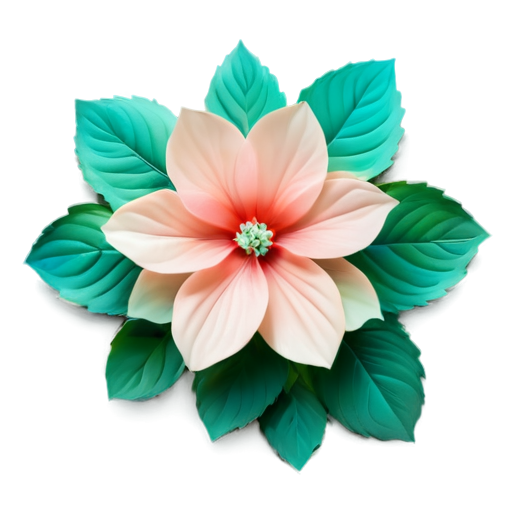 Stylish foamiran flower with backlight or glow on a soft beige background. Pink petals with green leaves are complemented with mint or peach accents for brightness. - icon | sticker