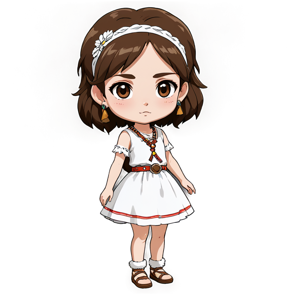 1girl, Princess Mononoke, pale skin, brown hair, facepaint, brown eyes, short hair, headband, crystal necklace, - icon | sticker