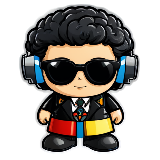 bot teacher, in the form of a brain from the future, whose neurons are German flags, he is dressed in a glossy suit in the colors of the German flag and coat of arms in the middle. - icon | sticker