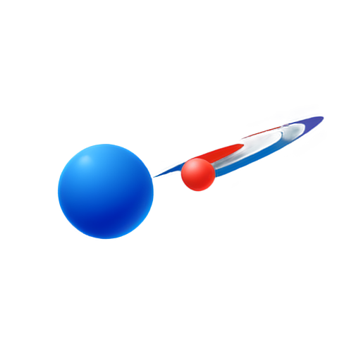 Flat blue background. On foreground two balls splash each other. One ball dark blue. Second ball red. Under each ball lay trail - icon | sticker