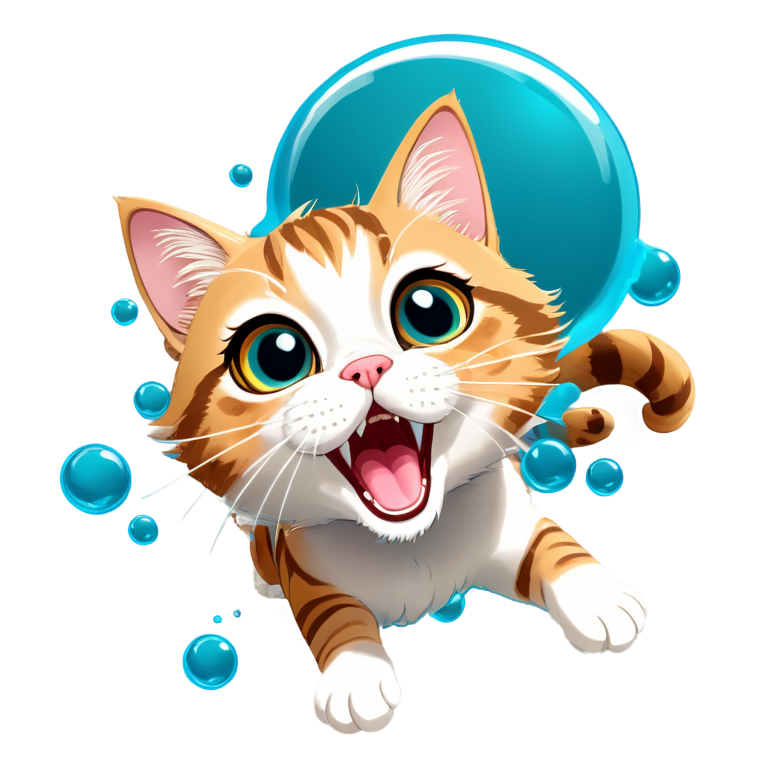 cat, making goofy faces under water, lie the wind is blowing in her open mouth bubbles wide - icon | sticker