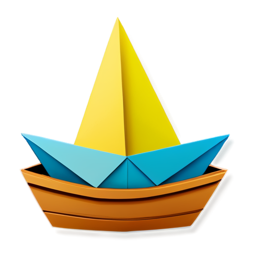 wooden simple origami boat - icon | sticker