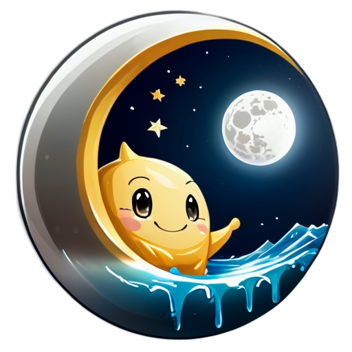 The metallic moon falls in the water - icon | sticker