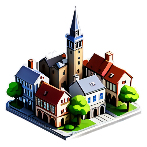 3d map of old city town - icon | sticker