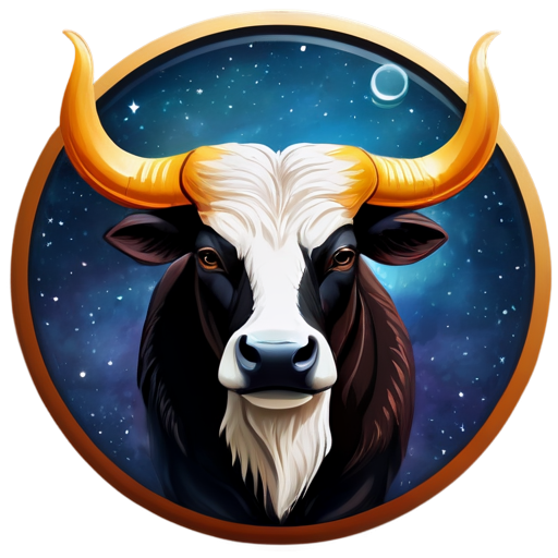 Design a symbol for the astrological sign Taurus. The symbol should reflect the mystical and celestial nature of astrology, and incorporate elements that represent harmony and balance in the universe. Please develop a unique and visually appealing design that can be used as an icon for the sign for the website. - icon | sticker