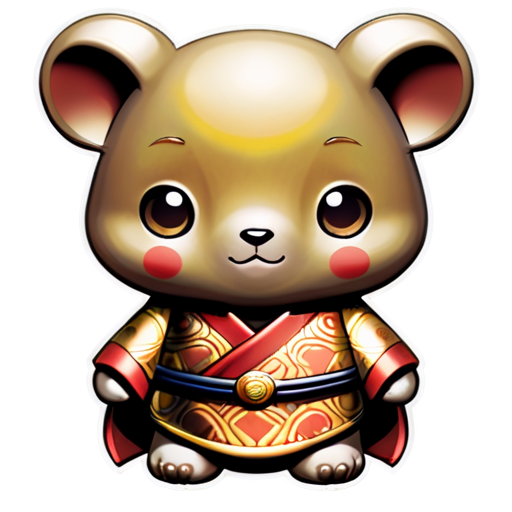 Design Elements Wombat Character: Pose: The wombat will have a heroic stance, possibly holding a weapon like a sword or shield. Kimono: The kimono will be styled to fit the medieval theme, with intricate patterns and a strong, heroic look. Expression: The wombat's expression will be determined and brave. Color Scheme: Primary Colors: Earthy tones like brown and green, with highlights of gold or silver for the heroic elements. Kimono Colors: Rich, deep colors like dark blue or crimson with gold patterns. Background: The background will be simple to make the wombat stand out, possibly featuring a medieval shield or crest behind the wombat. - icon | sticker
