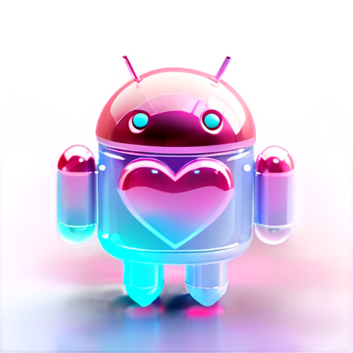 Holographic pink android robot heart - icon | sticker