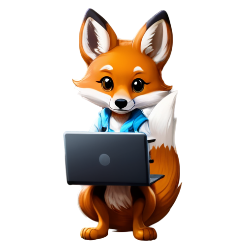 Fox with computer - icon | sticker