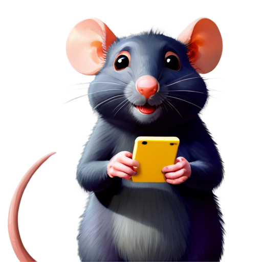 The rat is holding a smartphone, Pixar style - icon | sticker