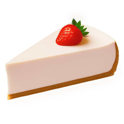 A slice of strawberry cheesecake with a large strawberry on top, set against a pink and white background - icon | sticker