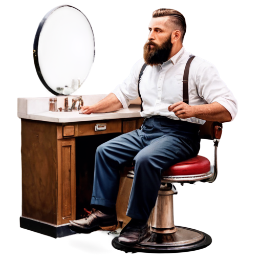 Barber with beard in very old school barbershop - icon | sticker