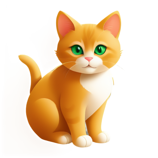 red cat, green eyes, red nose in the shape of a heart, white paws with claws, three-dimensional shape - icon | sticker