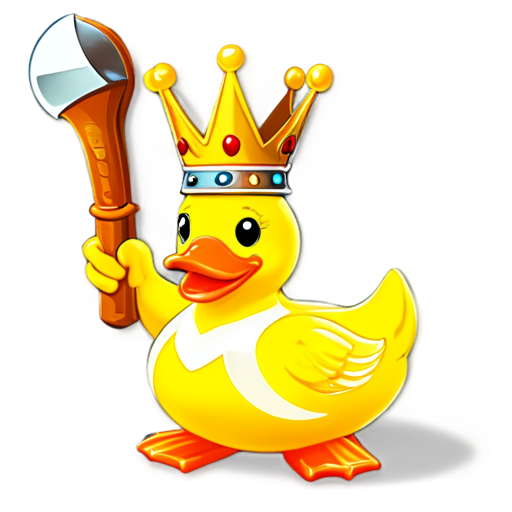 A rubber duck with a king's crown holding a pickaxe. - icon | sticker