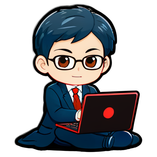 a student in a black suit with a red laptop - icon | sticker