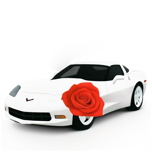 White corvette stingray with a red rose with stem (very aesthetic and sleek) painted on the sidee - icon | sticker