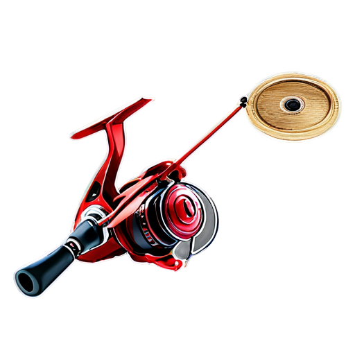 spinning, red, without fishing line, with reel - icon | sticker