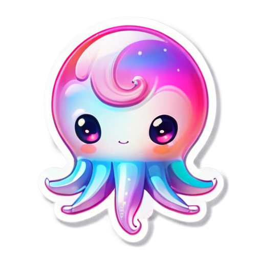 iridescent beautiful cute squid. Sticker with a white outline - icon | sticker