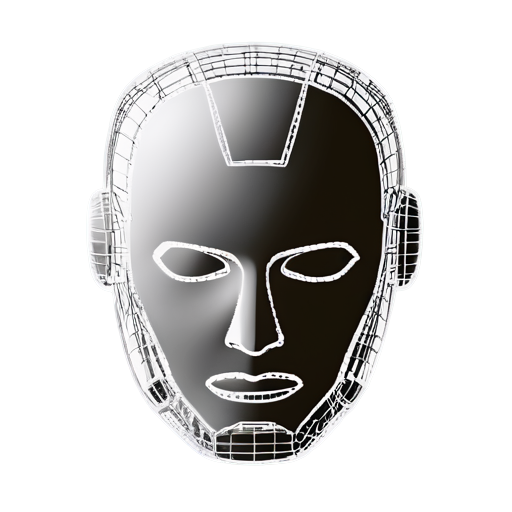 Generate an icon, intelligent robot type, a few simple strokes to form a pattern, black and white colors, wireframe composition - icon | sticker