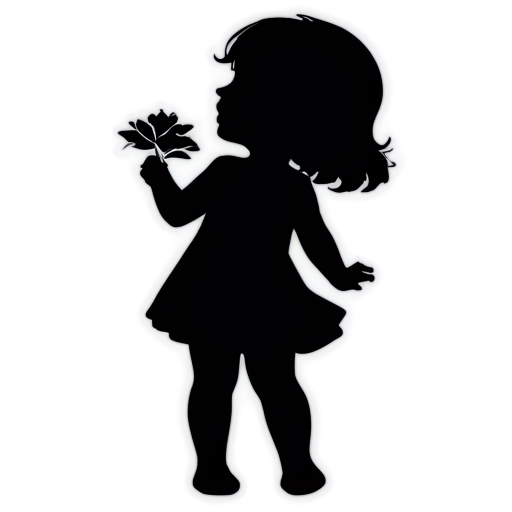 the silhouette of a girl with a flower in general outline sketched with a brush - icon | sticker