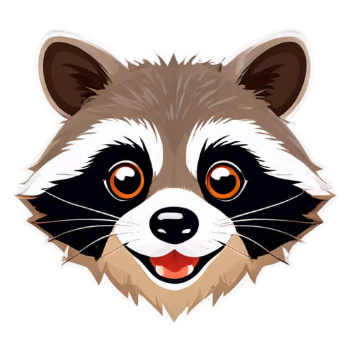 racoon head smiling, flat style, natural colors - icon | sticker