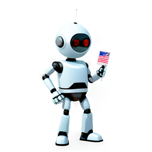 A simple robot, front, upper body, wearing a magnifying glass, inserting flags on the ground to mark the position. - icon | sticker