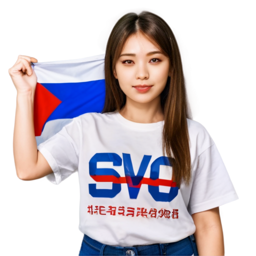 The anime girl with Russian flag and T-shirt with quote „SVO“ on it - icon | sticker