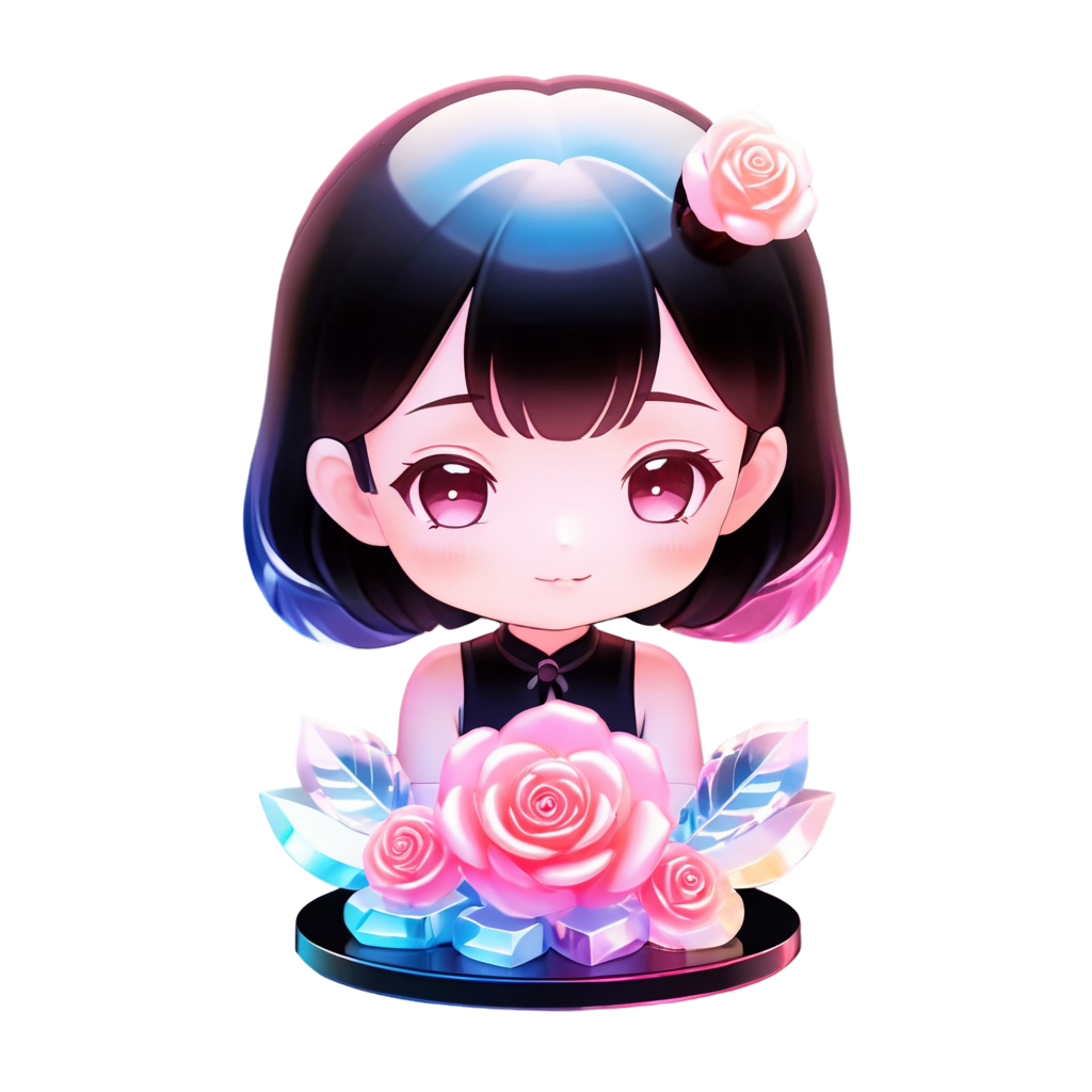 A bunch of pink roses, in the style of anime aesthetic, made of crystals, love and romance, kawaii aesthetic - icon | sticker