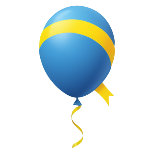 blue and yellow balloon with a ribbon, transparent png style - icon | sticker