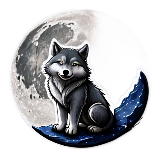 moon wolf on moon - icon | sticker