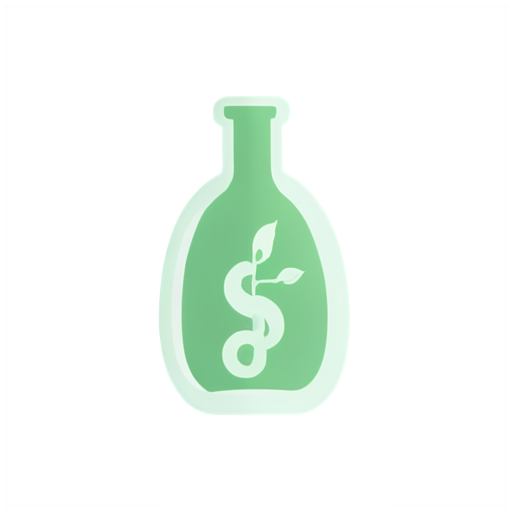 create an icon for a website for the medicine and pharmacology section, use a light green color, a medical snake symbol, a glass flask - icon | sticker